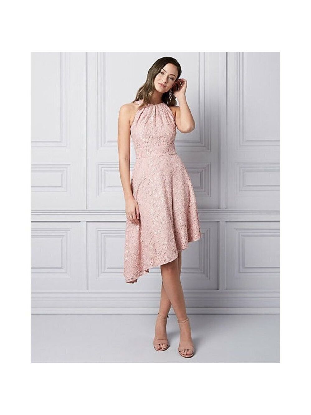 Le Chateau Women Blush Lace Halter Cocktail Asymmetrical Dress Size XXL